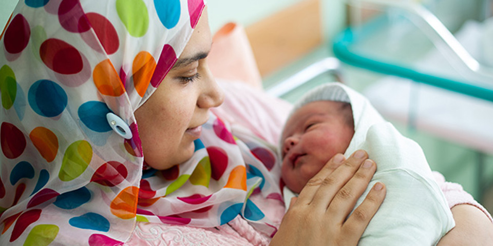 Mom & Baby in Hospital Bed